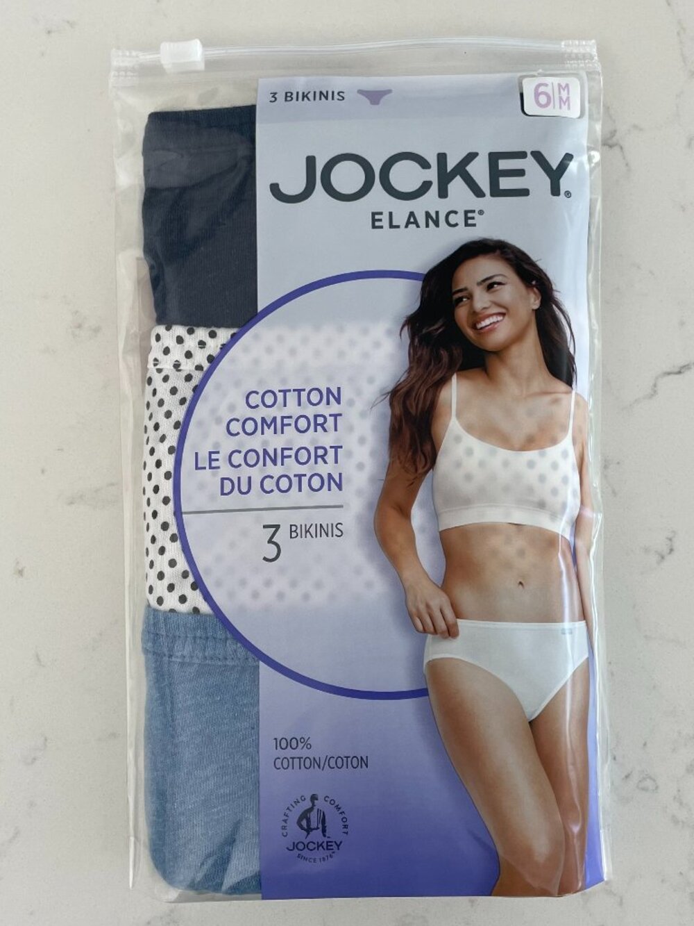 Jockey Elance 3 Pack - 2 Solid/1 Polka Dot 100% Combed Cotton Bikini Panties 6M